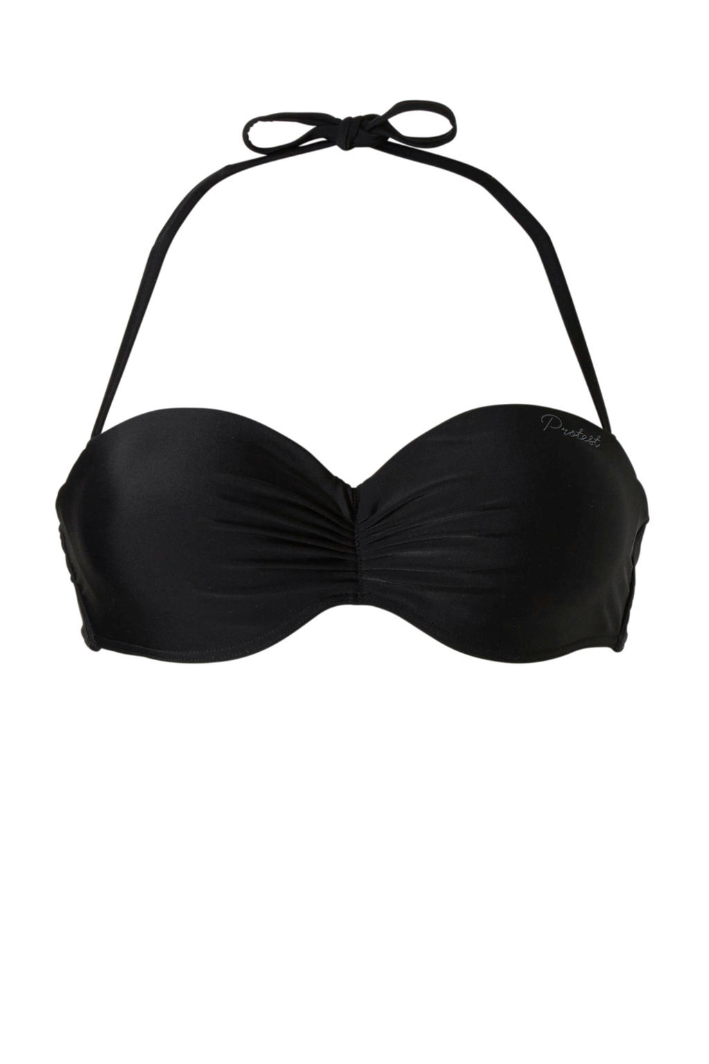 Protest voorgevormde strapless bandeau bikinitop Deelite B-cup met plooien zwart
