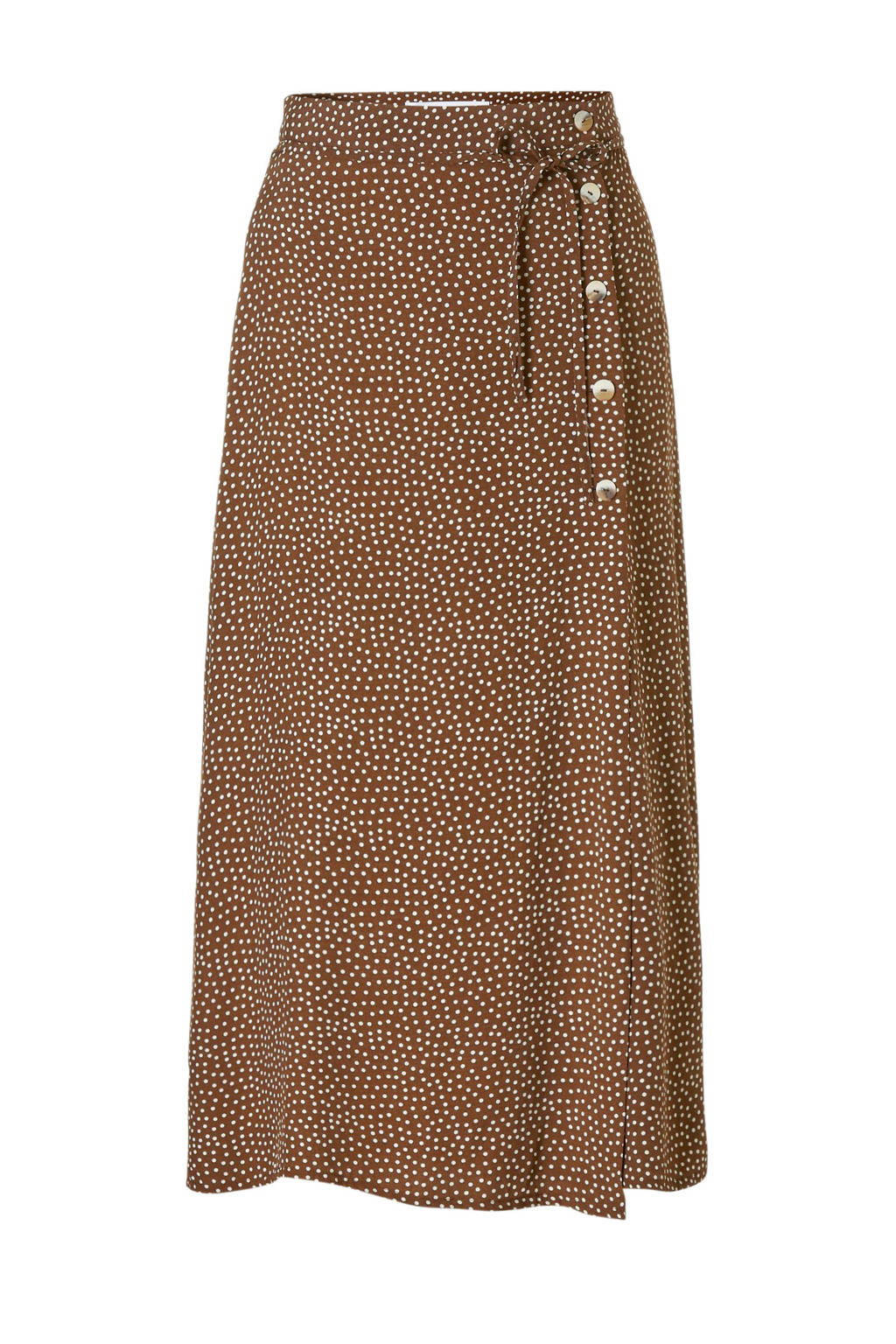 Mango rok met stippenprint bruin, Bruin