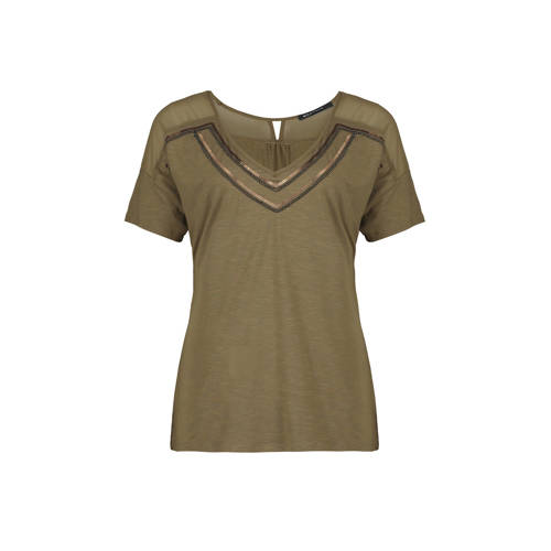 Expresso T Shirt Britt Met Pailletten En Kraaltjes Kaki expresso kopen in de aanbieding