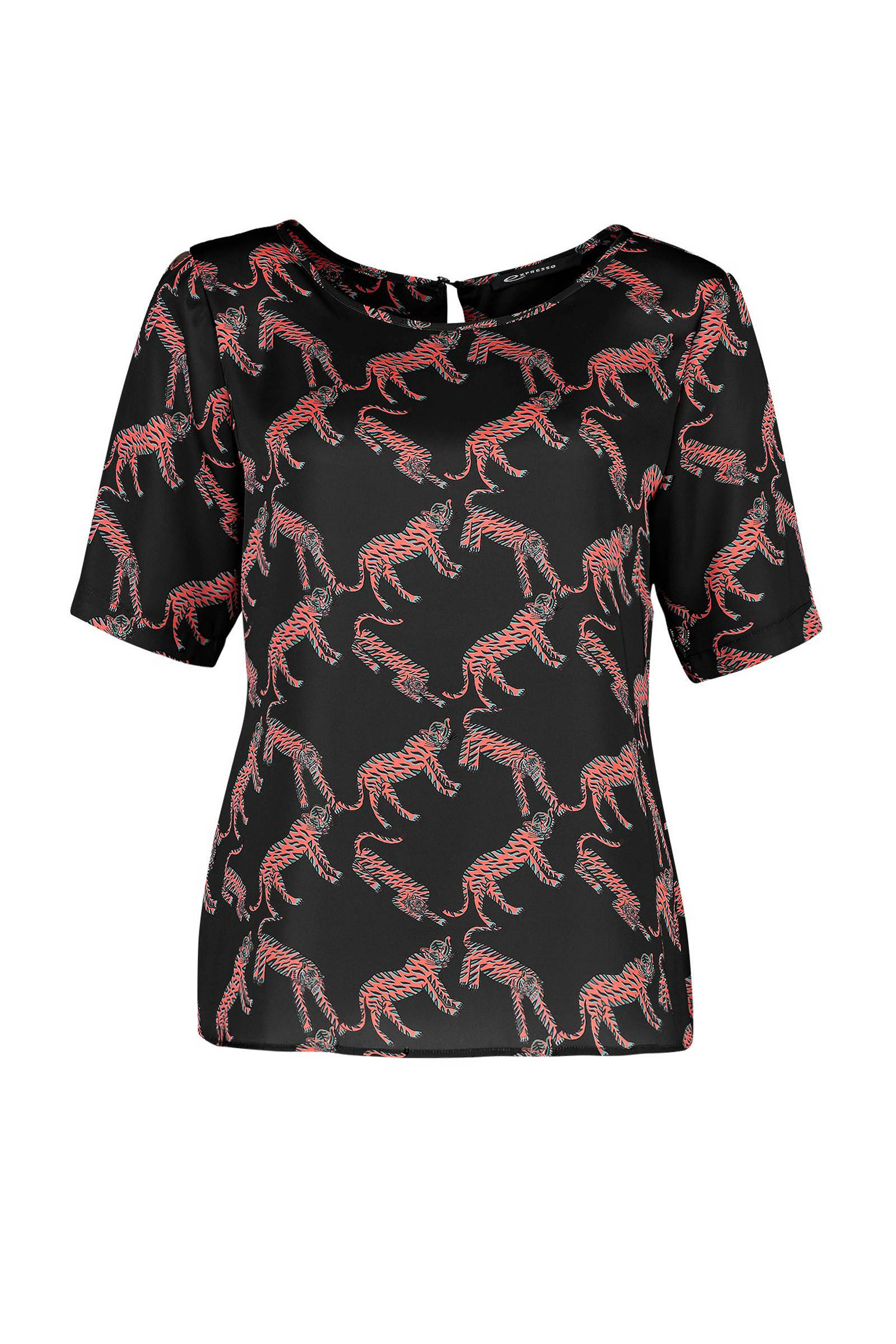 Expresso satijnen top Betty met tijgerprint zwart | wehkamp Expresso trui Hazel met panterprint | wehkamp