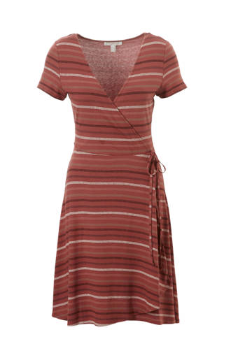 Women Casual gestreepte wikkeljurk rood