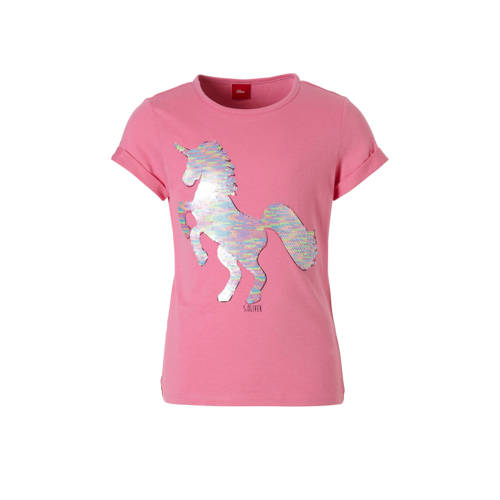 Soliver T Shirt Met Pailletten Roze soliver kopen in de aanbieding