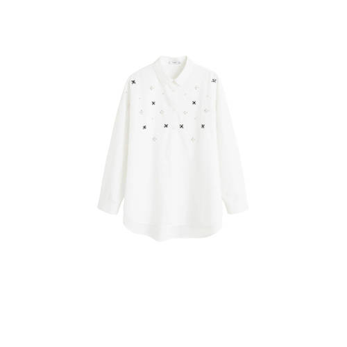 Mango Blouse Met Kralen Wit mango kopen in de aanbieding