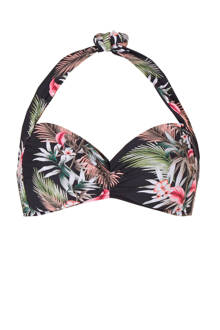 gebloemde halter bikinitop zwart