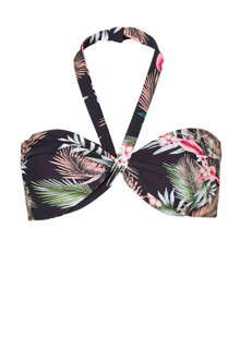 gebloemde bandeau bikinitop zwart