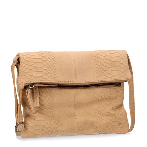 Manfield Leren Schoudertas Lichtbruin manfield kopen in de aanbieding