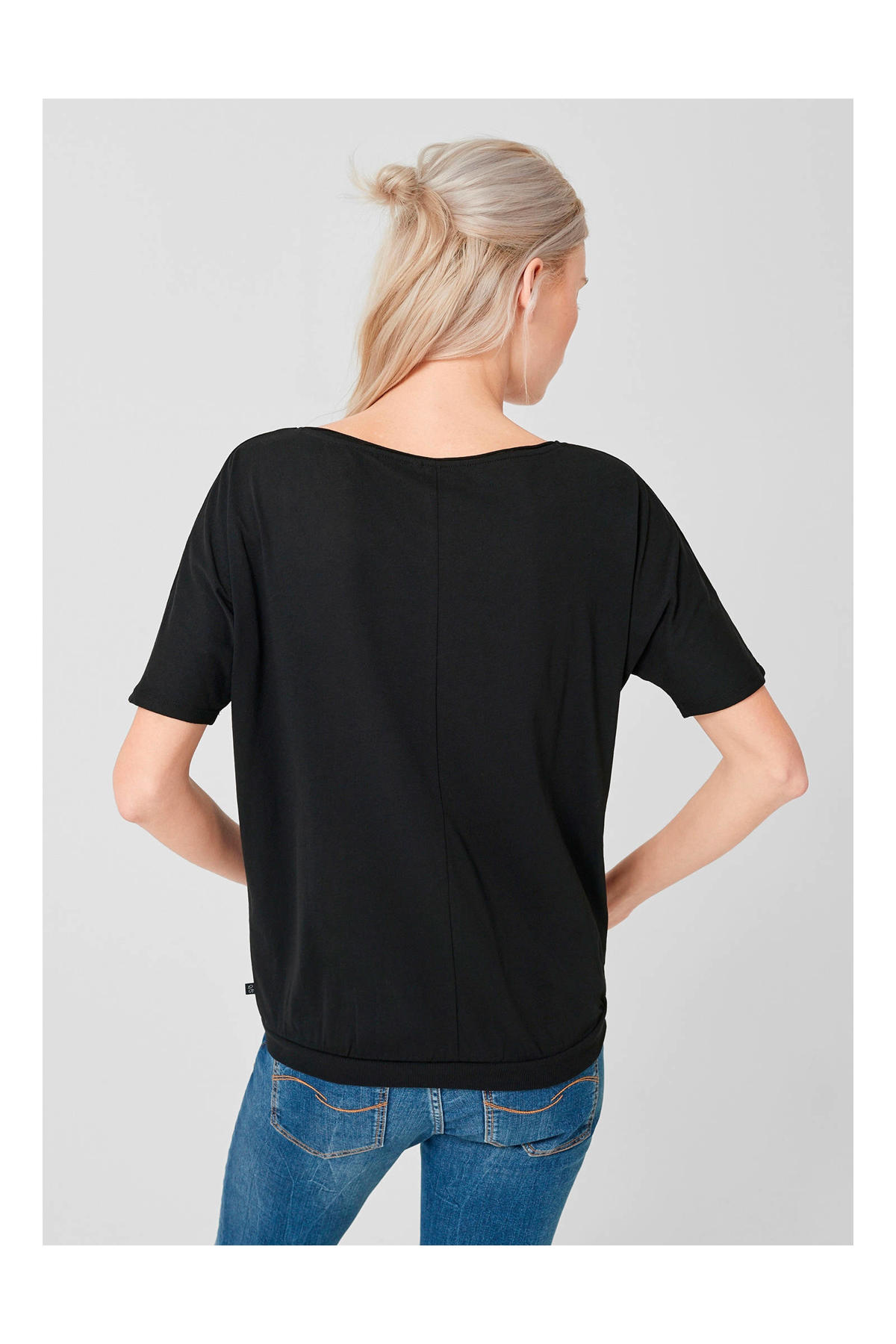 heden Verniel Weven Q/S by s.Oliver T-shirt met elastische boord zwart | wehkamp