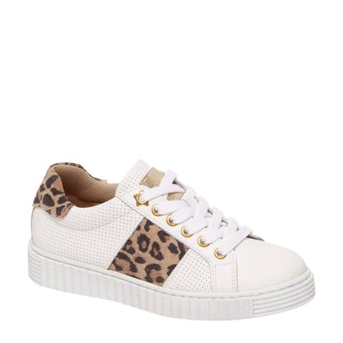 Vanharen Graceland Leren Sneakers Wit Met Panterprint graceland kopen in de aanbieding