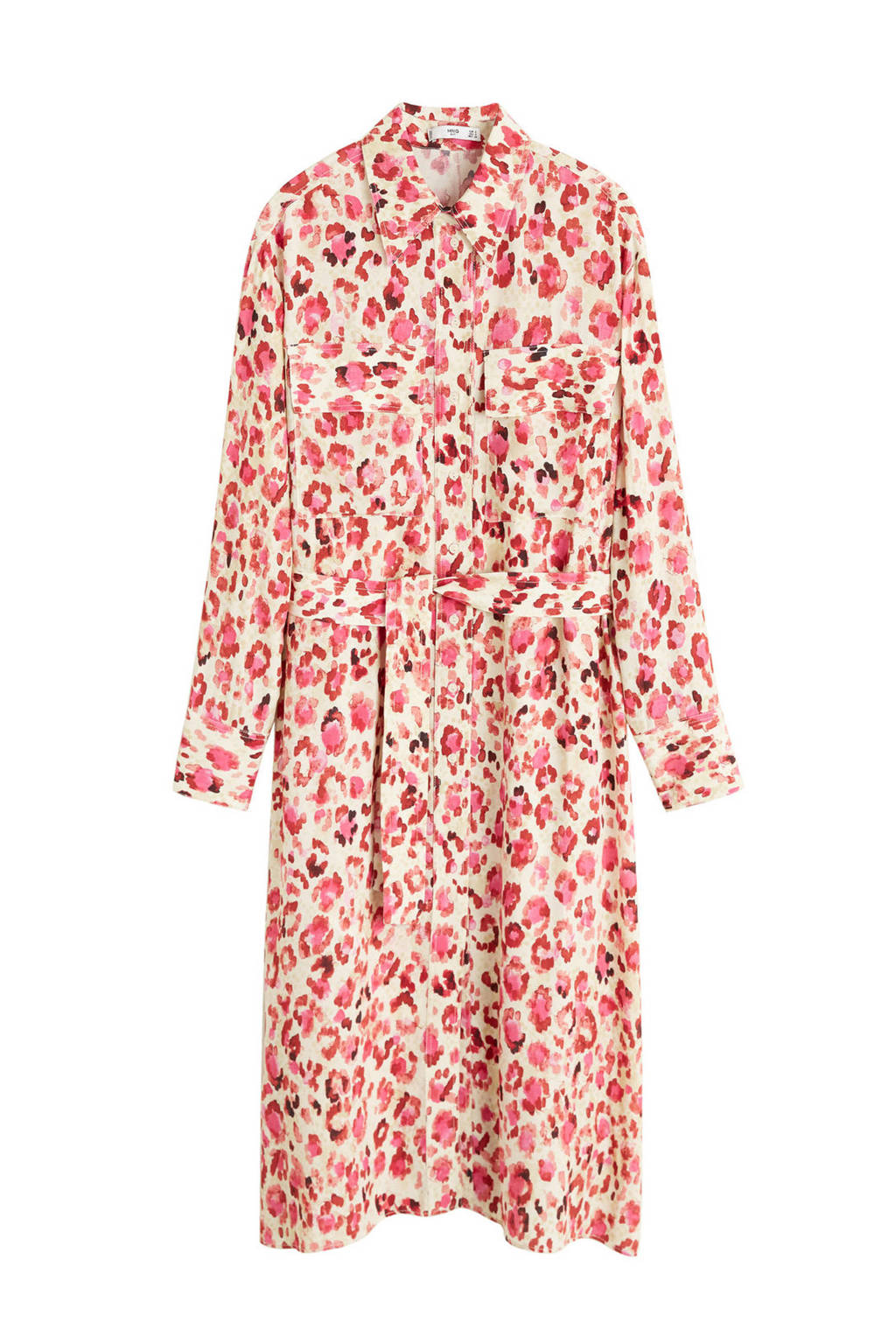 Mango jurk met panterprint, Rood/wit/roze