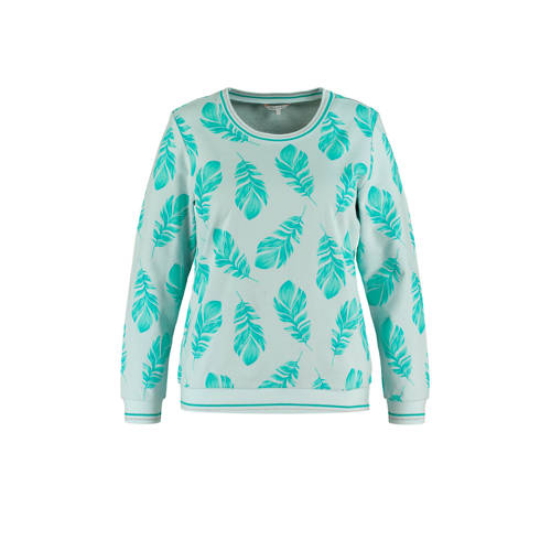 Ms Mode Sweater Met Veren Print Turquoise ms mode kopen in de aanbieding