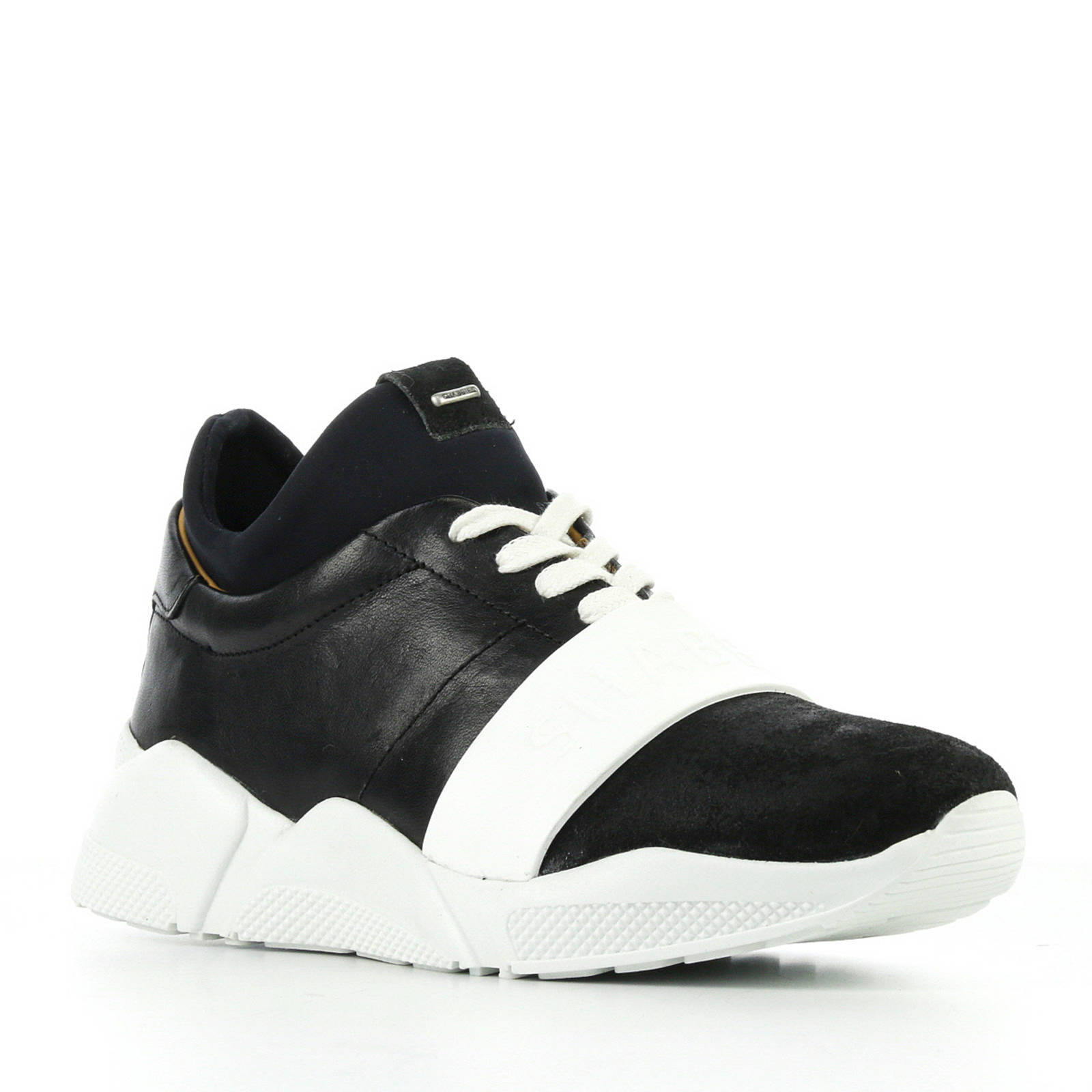 Shabbies Amsterdam leren sneakers zwart/wit | wehkamp