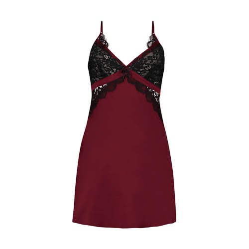 Hunkemoller Noir Slipdress Met Kant Bordeaux hunkemoller kopen in de aanbieding