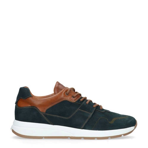 Manfield Leren Sneakers Blauwbruin manfield kopen in de aanbieding
