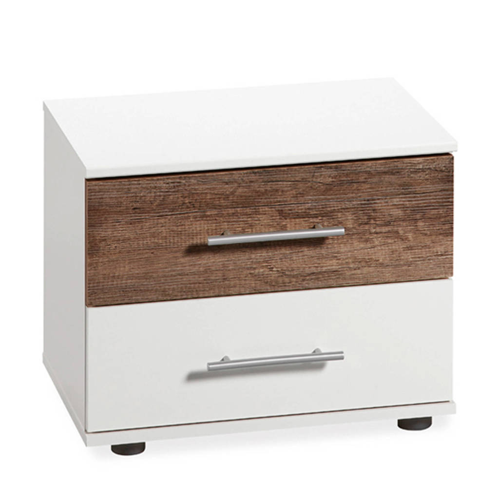 Beddenreus nachtkast Oaklyn, Wit/donker eiken