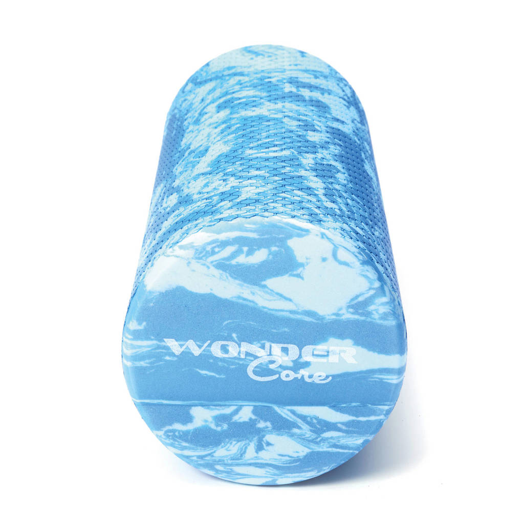 Wonder Core Massage foam roller - 45 cm - Blue Marble, Blauw/wit
