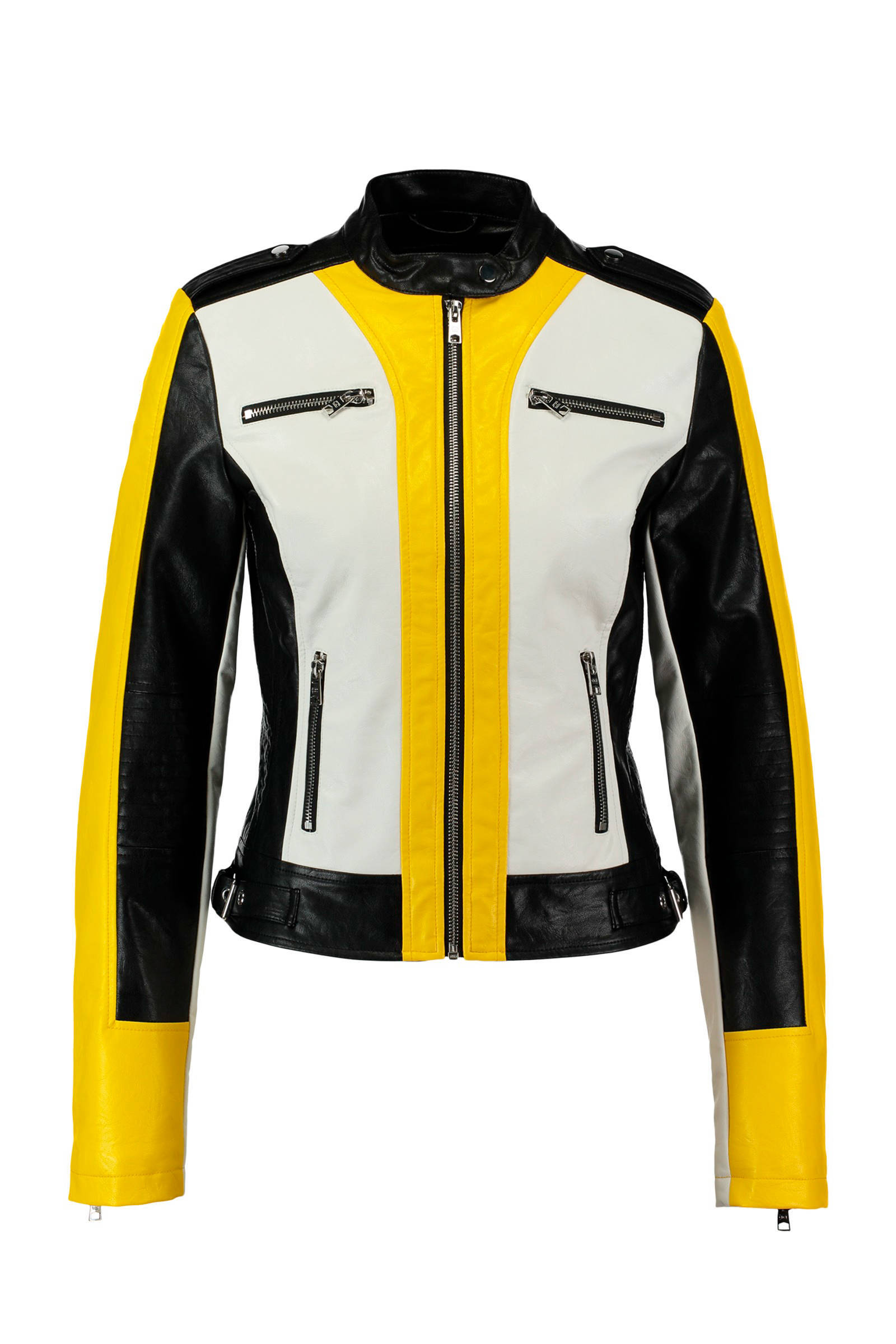 imitatieleren bikerjack geelwitzwart imitatieleren bikerjack geelwitzwart