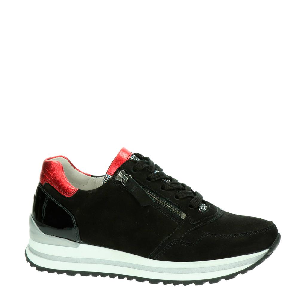 Zwarte dames Gabor suède sneakers met rits- en vetersluiting