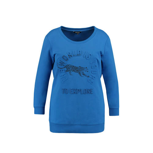 Ms Mode Sweater Met Panterprint Blauw ms mode kopen in de aanbieding