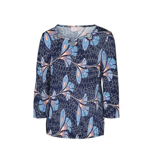Cassis Gebloemd T Shirt Met Sierringen Marine cassis kopen in de aanbieding