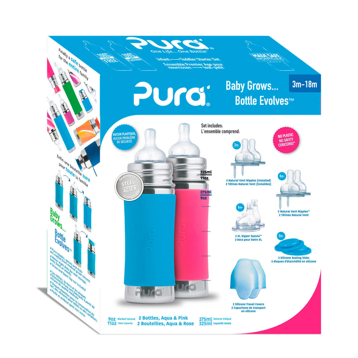 Pura Kiki Stainless Steel Infant Bottle - 325ml - Pink unisex