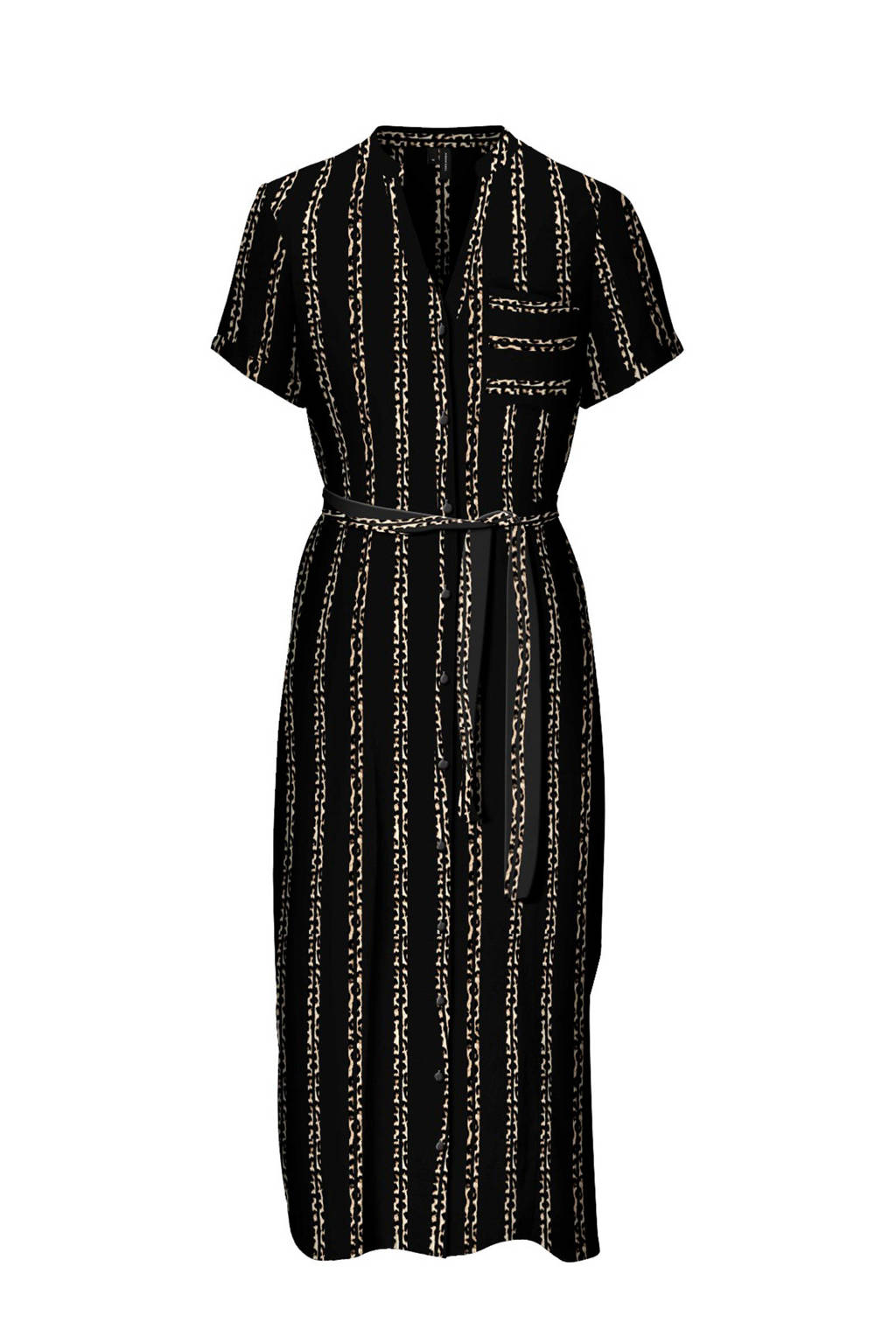 VERO MODA blousejurk met strikceintuur, Zwart/bruin