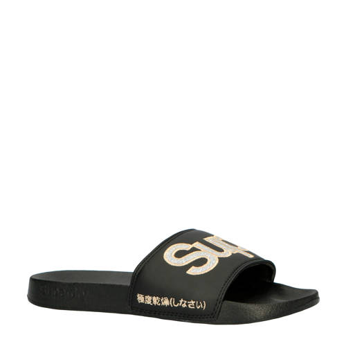 Superdry Sport Glitter Pool Slide Badslippers Zwart superdry kopen in de aanbieding