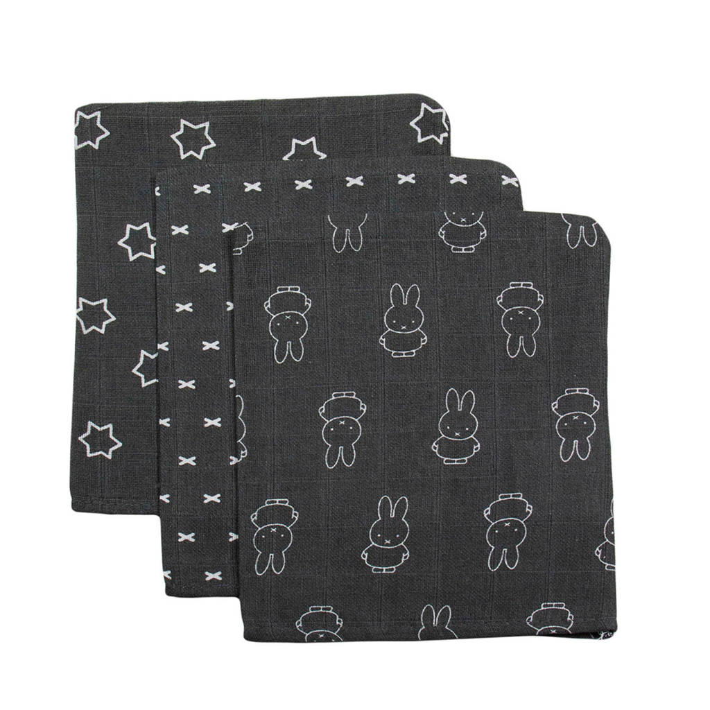 nijntje hydrofiel washandje Smile - set van 3, Antraciet