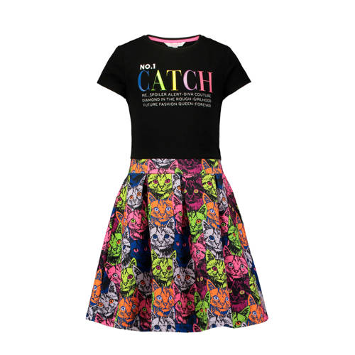 Coolcat Jurk Met Katten En Tekst Zwart coolcat kopen in de aanbieding