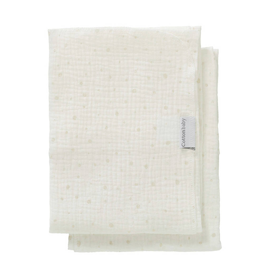 Cottonbaby multidoek soft S 60 x 70 cm stipje wit/goud - set van 2, Wit/goud
