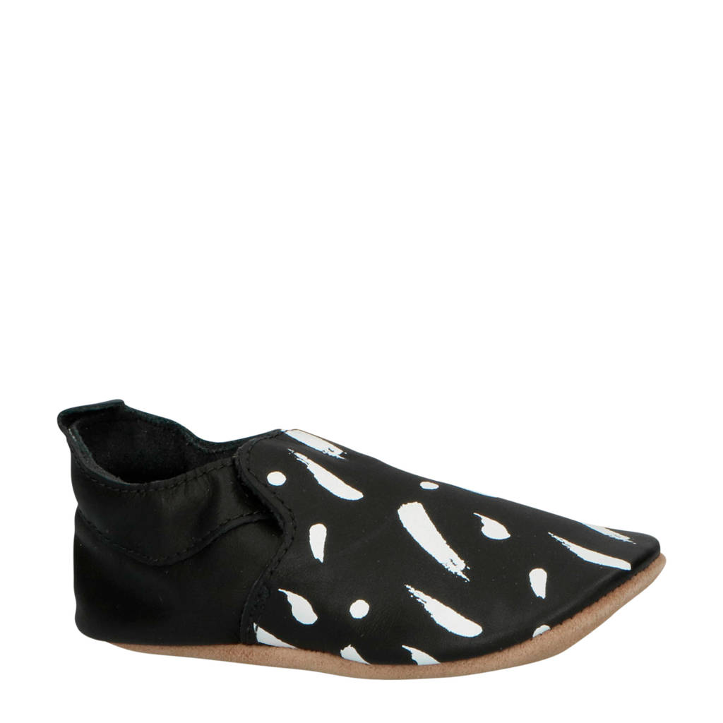 Bobux leren baby slofjes zwart/wit, Zwart/wit