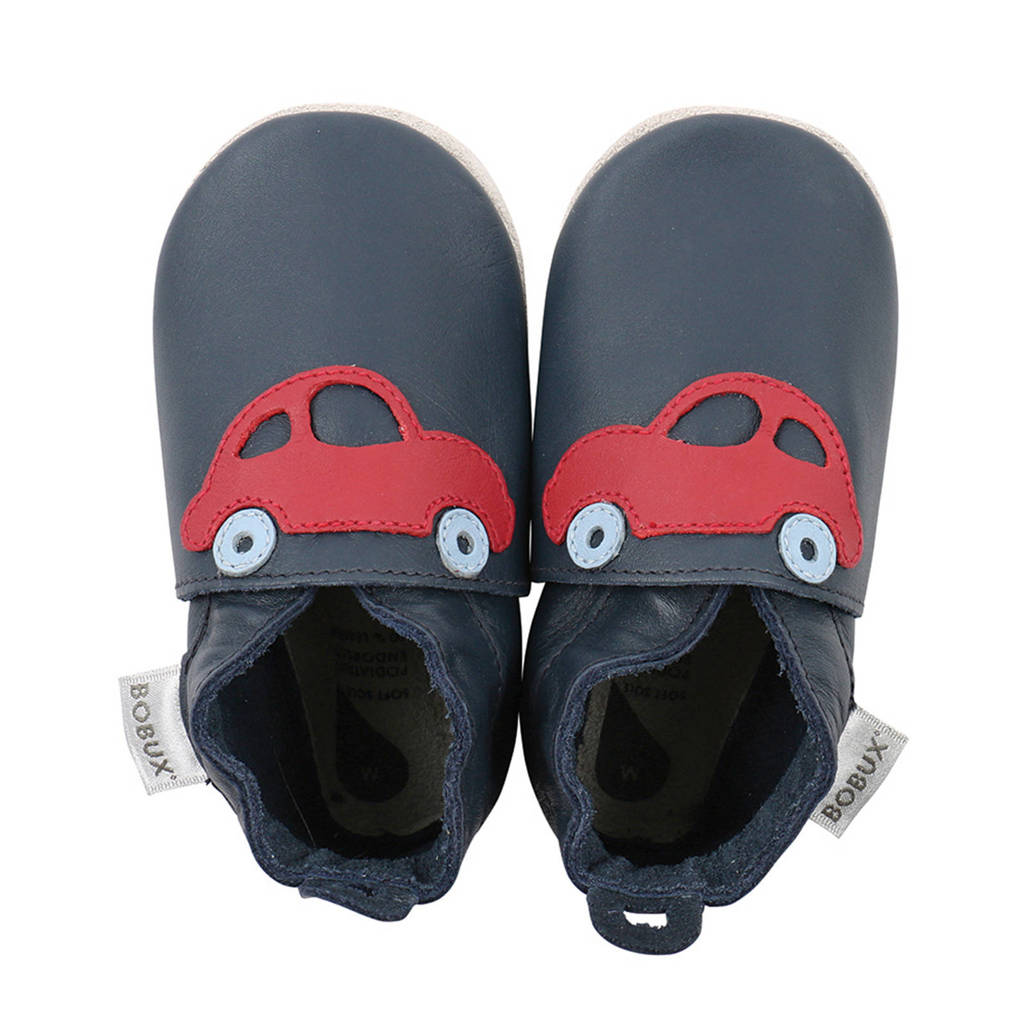 Bobux leren baby slofjes donkerblauw, Donkerblauw/rood