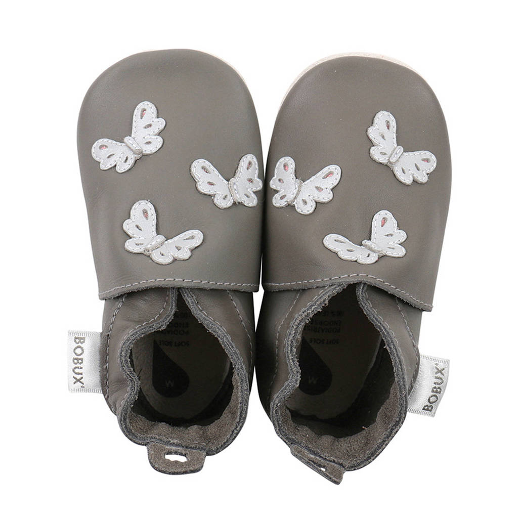 Bobux leren baby slofjes grijs/wit, Grijs/wit