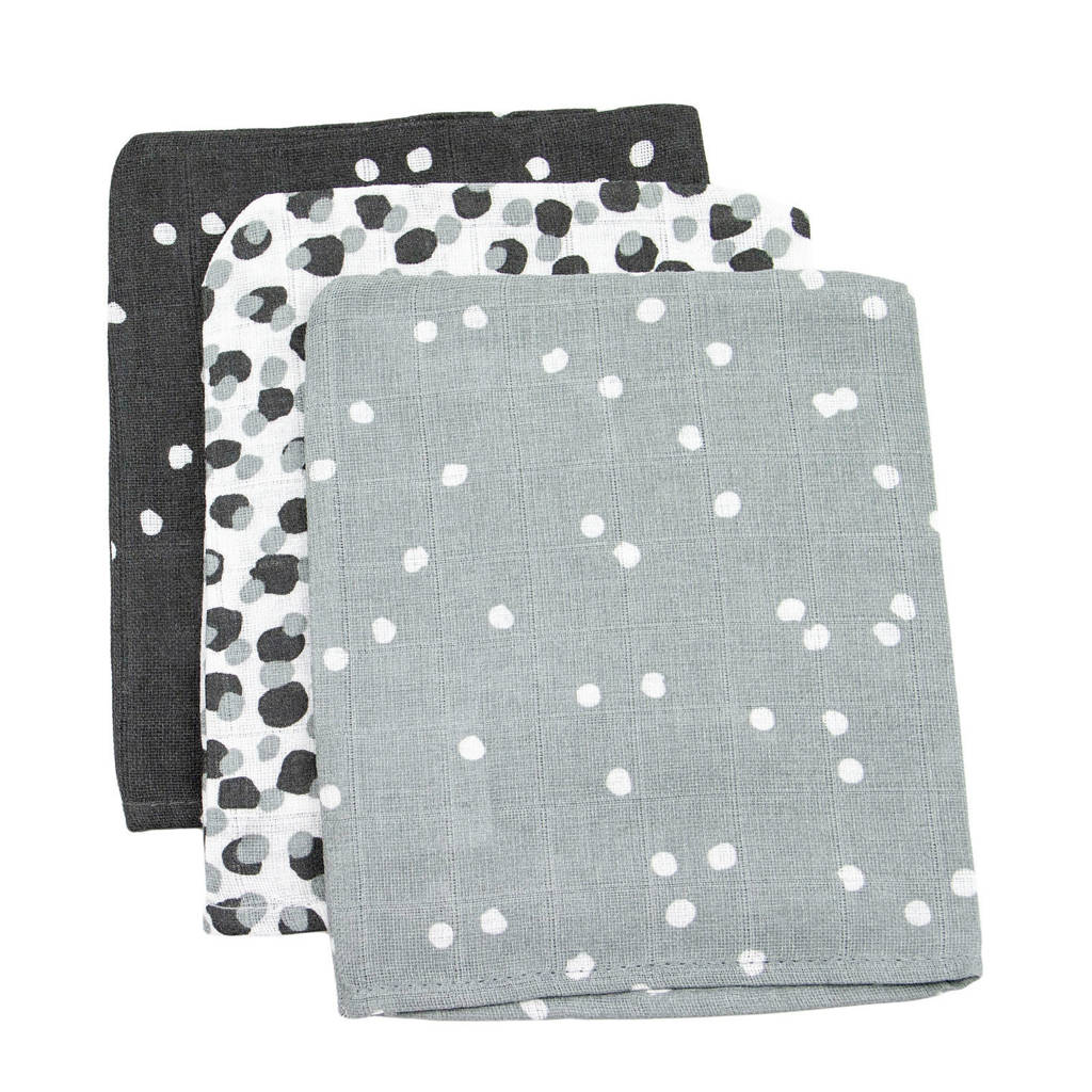 Briljant Baby hydrofiel washandje spots antra - set van 3, Grijs