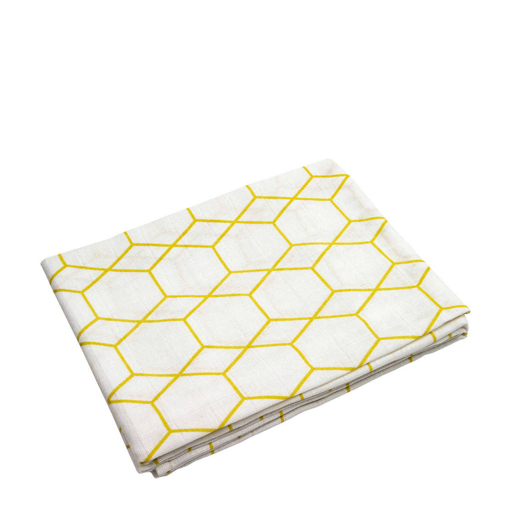 Briljant Baby hydrofiel luier grid ochre - set van 3, Wit/geel