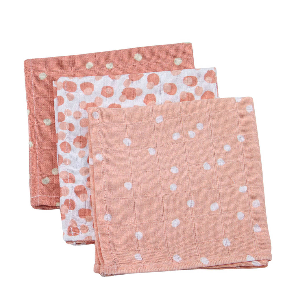 Briljant Baby hydrofiel monddoekje spots pink - set van 3, Roze
