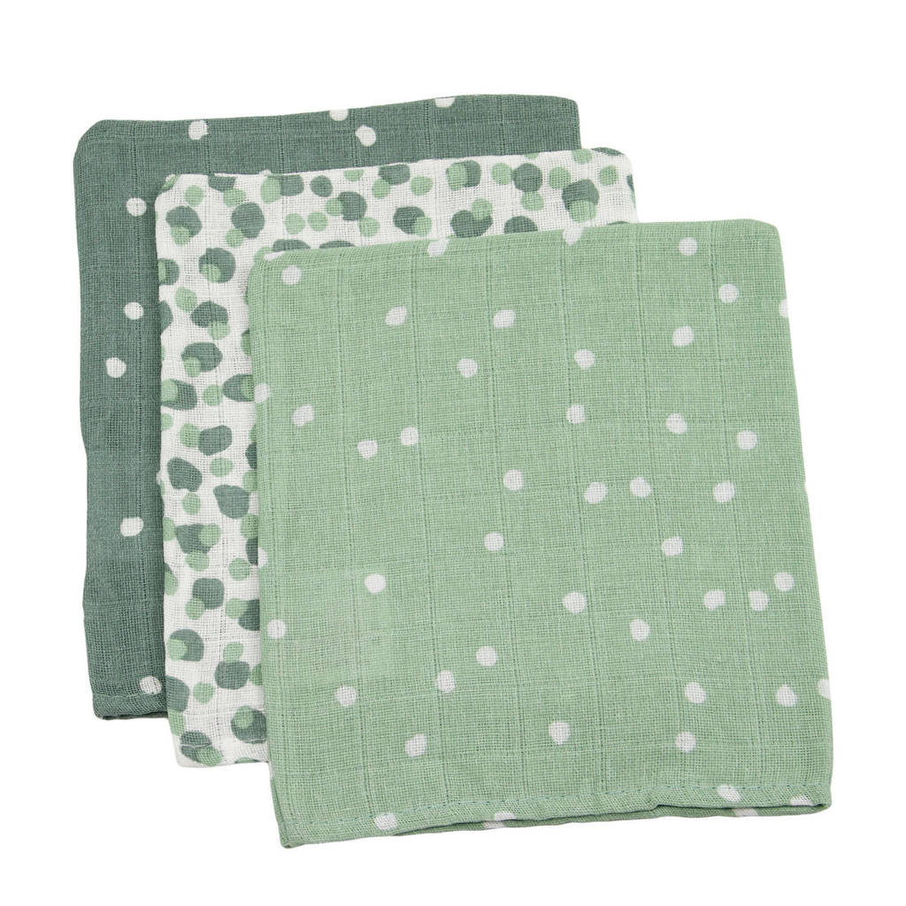 Briljant Baby hydrofiel washandje spots green - set van 3, Groen