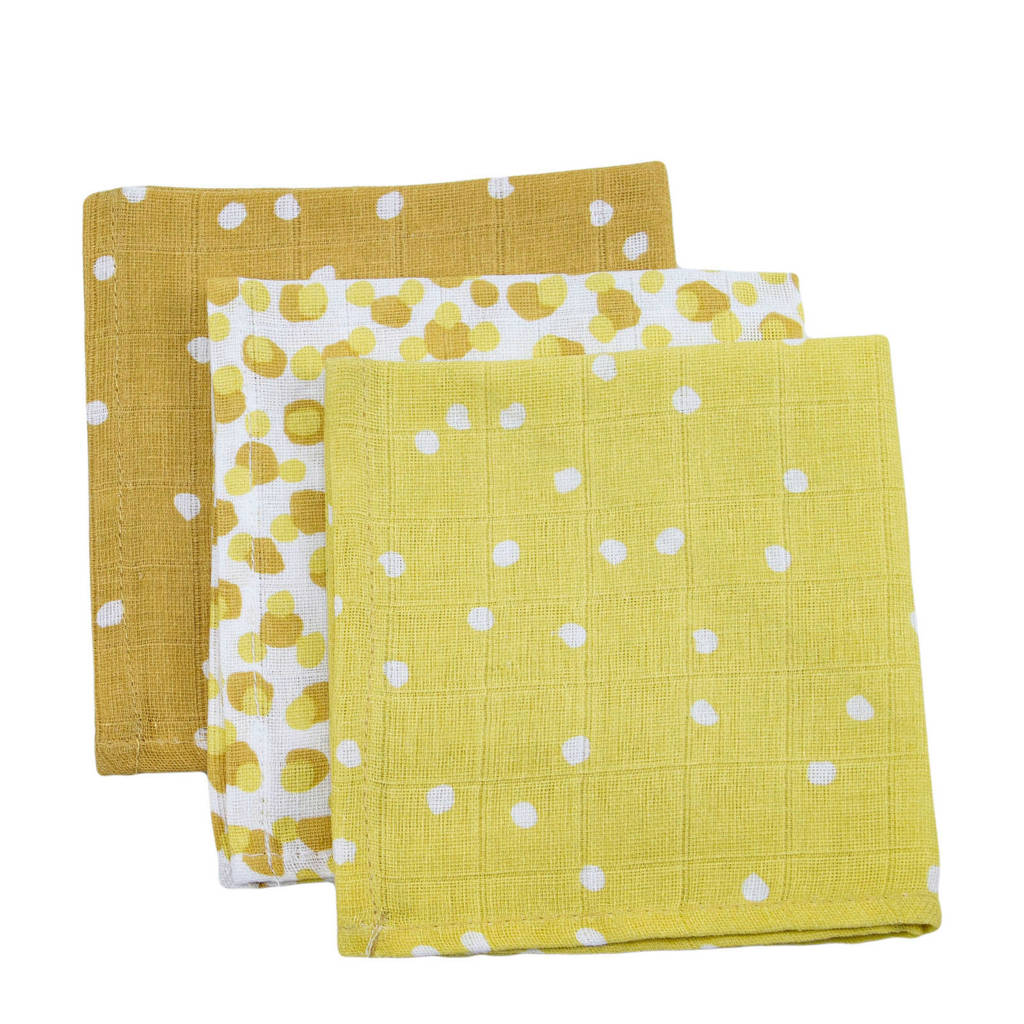 Briljant Baby hydrofiel monddoekje spots ochre - set van 3, Geel