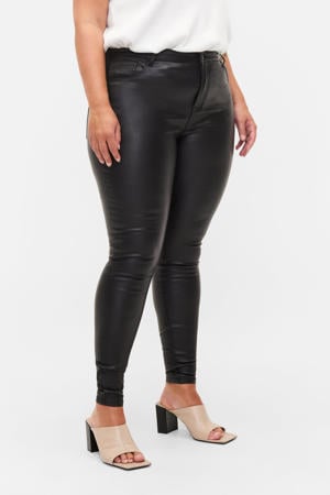 high waist super slim fit broek met coating Amy zwart