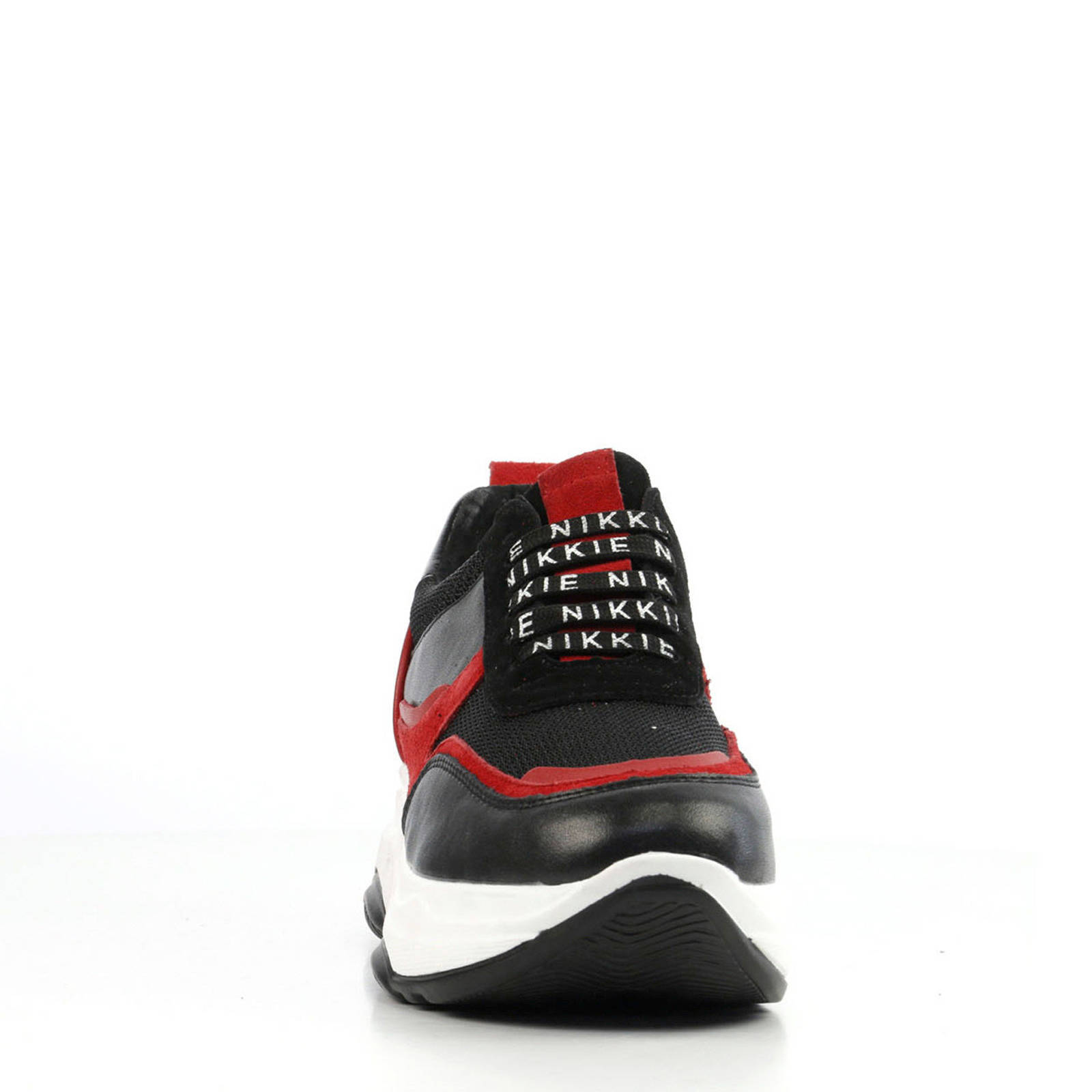 NIKKIE Retro leren sneakers zwart/rood | wehkamp