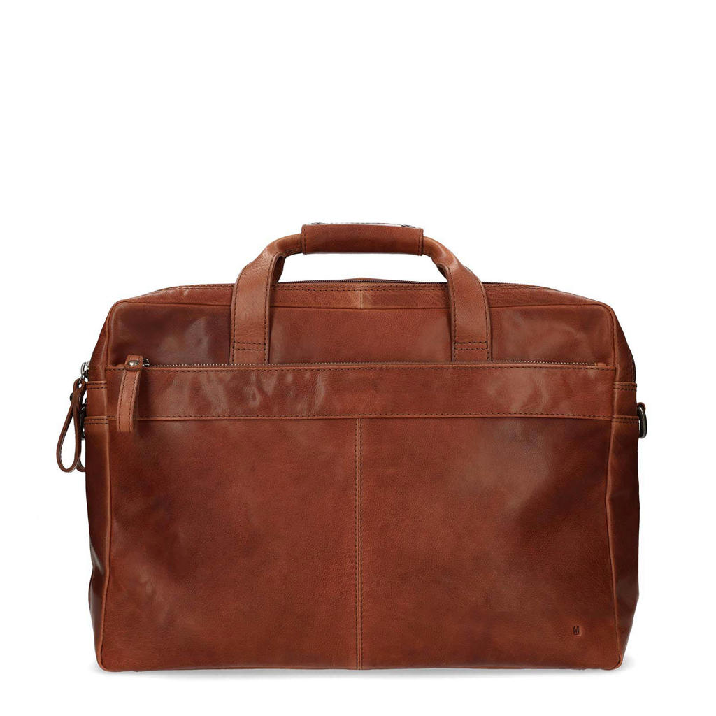 Manfield 17.5 inch leren laptoptas cognac