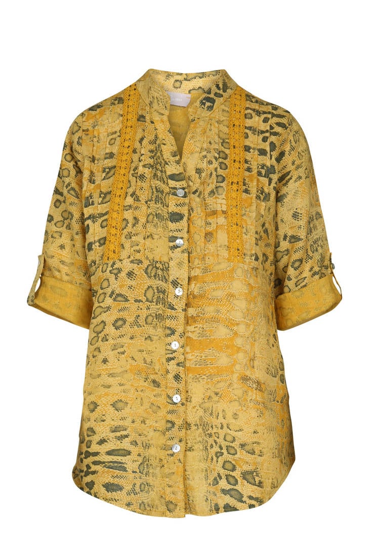 Cassis linnen slangenprint en met kant blouse RRdUwq1nr