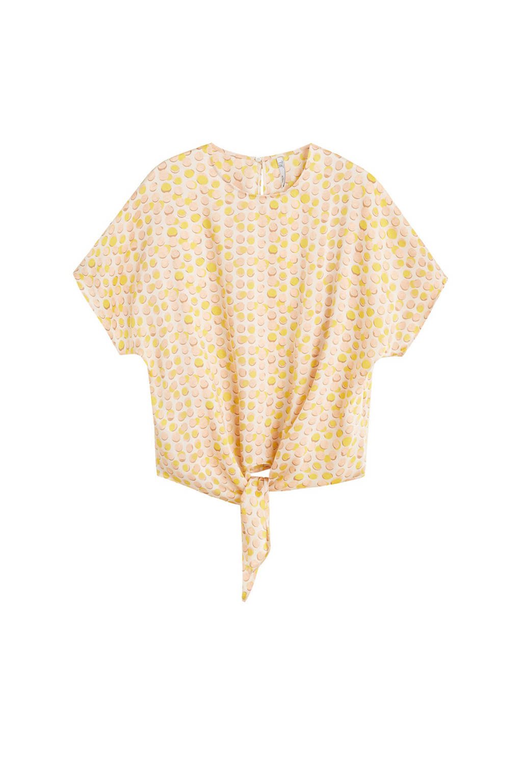 Mango top met knoopdetail, Ecru/geel