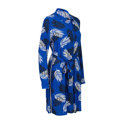 Miss Etam Regulier blousejurk met all over print en zijstreep blauw Miss Etam Regulier blousejurk met all over print en zijstreep blauw