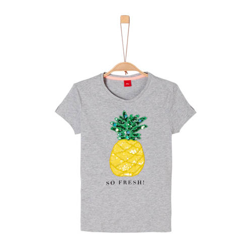 Soliver T Shirt Met Kraaltjes En Pailletten Grijs Melange soliver kopen in de aanbieding