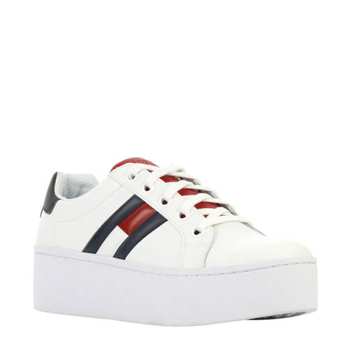 Tommy Jeans Icon Leren Plateau Sneakers Wit tommy jeans kopen in de aanbieding