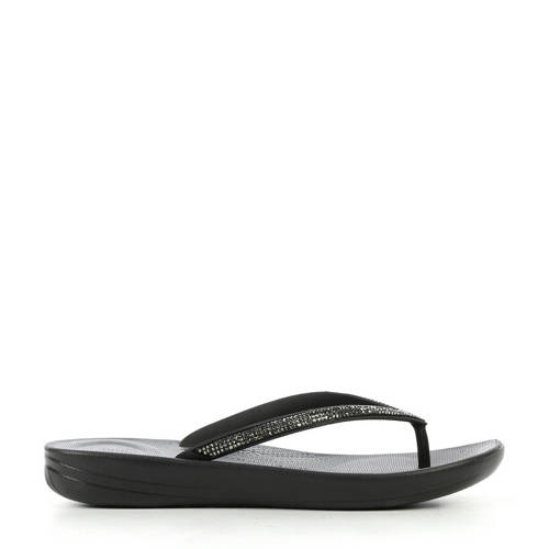 Fitflop Tm Iqushion Sparkle Leren Teenslippers Zwart fitflop tm kopen in de aanbieding