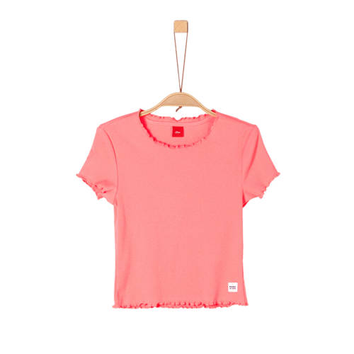 Soliver Ribgebreid T Shirt Met Ruches Roze soliver kopen in de aanbieding