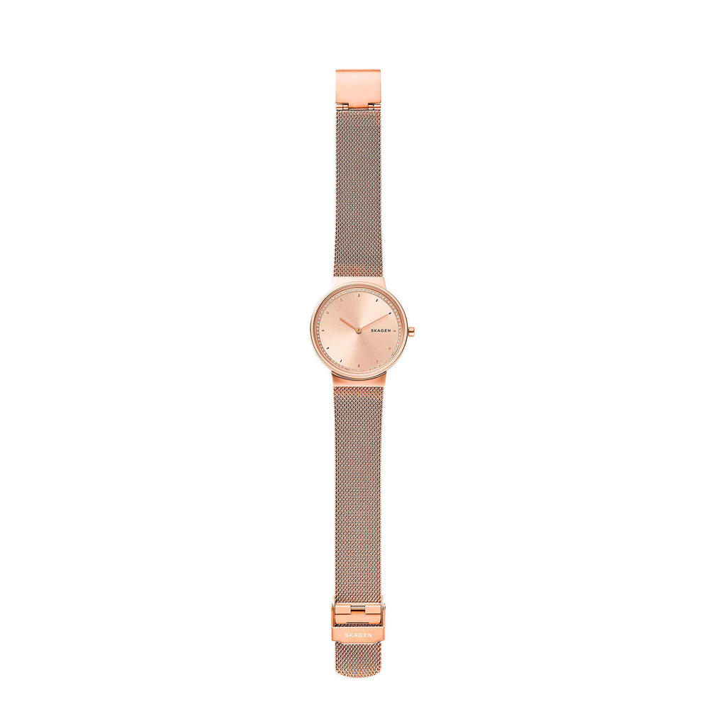 Kubagom Dameshorloge, analoog, kwarts, roestvrij staal, waterdicht, mesh, ultradun, 32 mm, Zwart oppervlak, roségouden armband, Elegant mesh-polshorloge met minimalistisch design