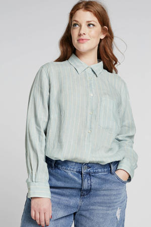 gestreepte linnen blouse lichtblauw/beige