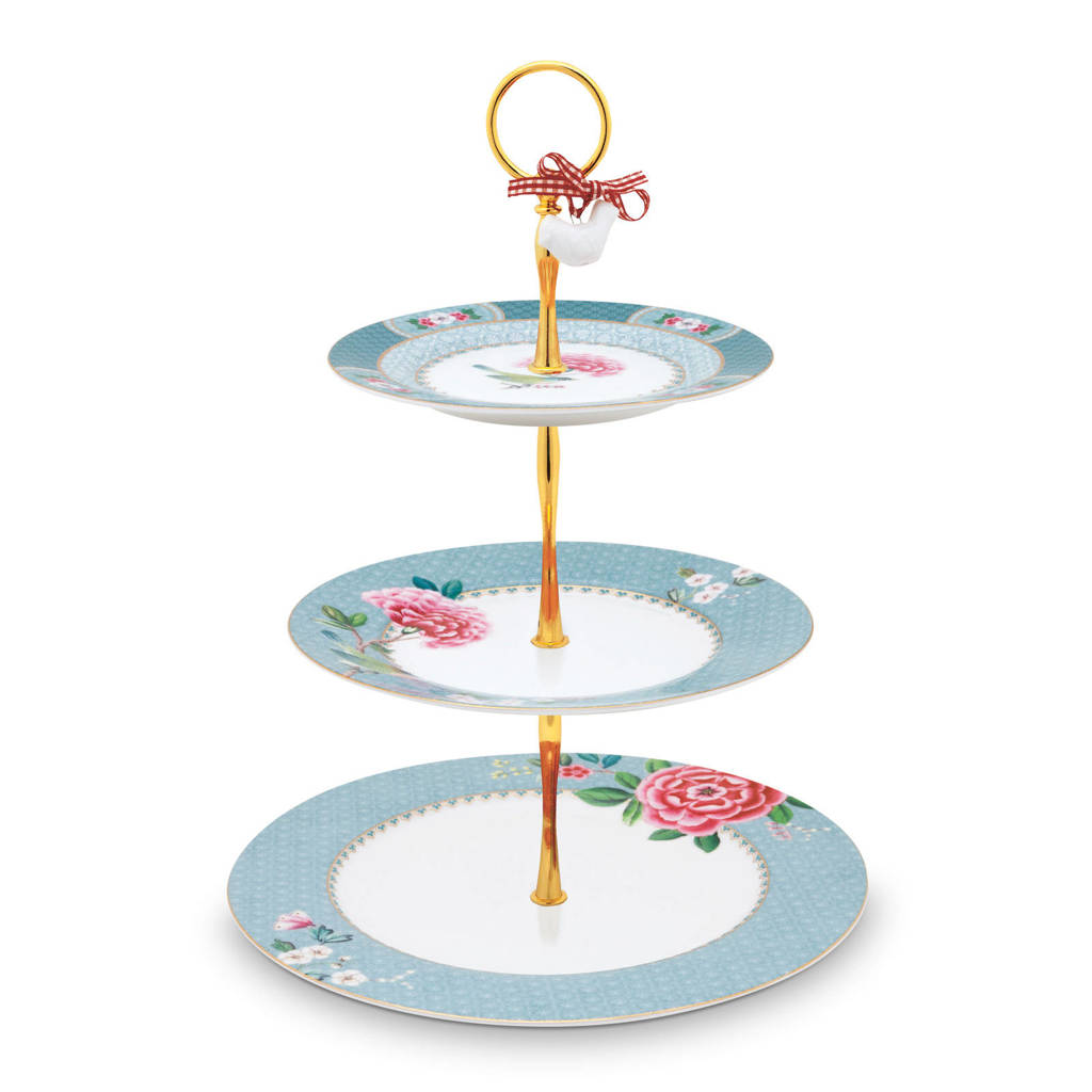 Pip Studio Blushing Birds etagère (Ø26,5 cm), Blauw/goudkleurig